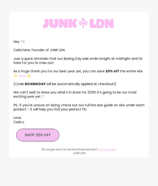 7. Junk London: Final call for our Boxing Day Sale 💔
