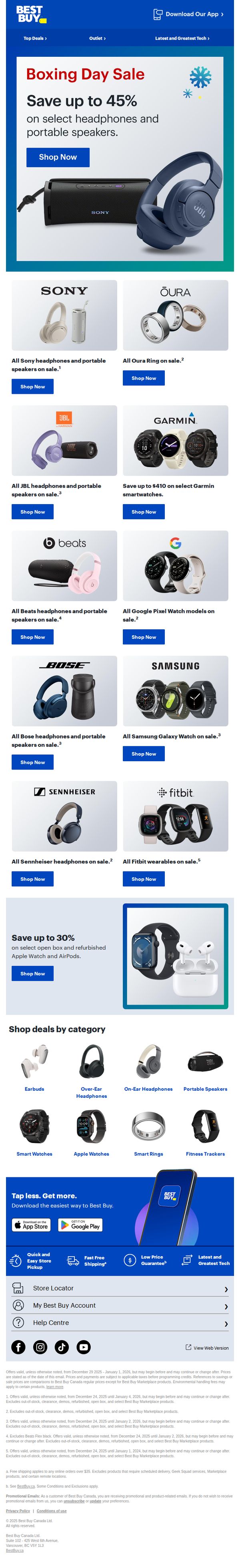 8. Best Buy - CA: Boxing Day deals for smart tech lovers. 🎧⌚