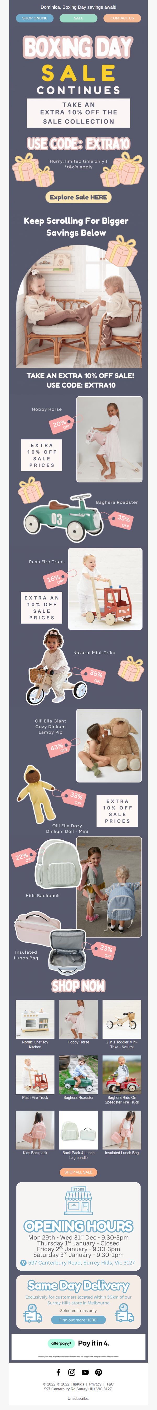 10. HipKids : Boxing Day Sale Continues! Last Days To Shop 🌟