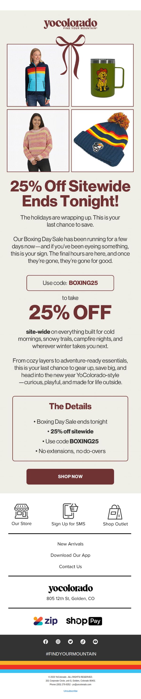 7. YoColorado: Last Day: 25% Off Everything