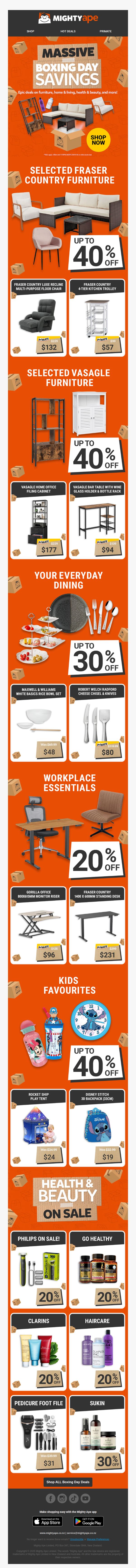 10. Up to 30% OFF selected Furniture + 20% OFF Health & Beauty essentials!