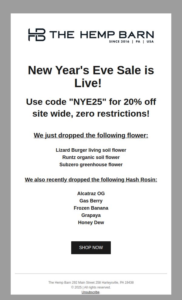 9. The Hemp Barn: NYE sale is Live!