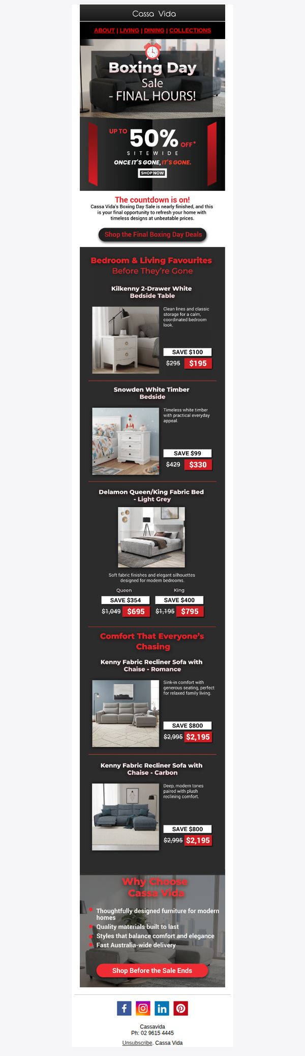 10. Cassa Vida: Final Hours to Save on Boxing Day | Up to 50% Off Sitewide!