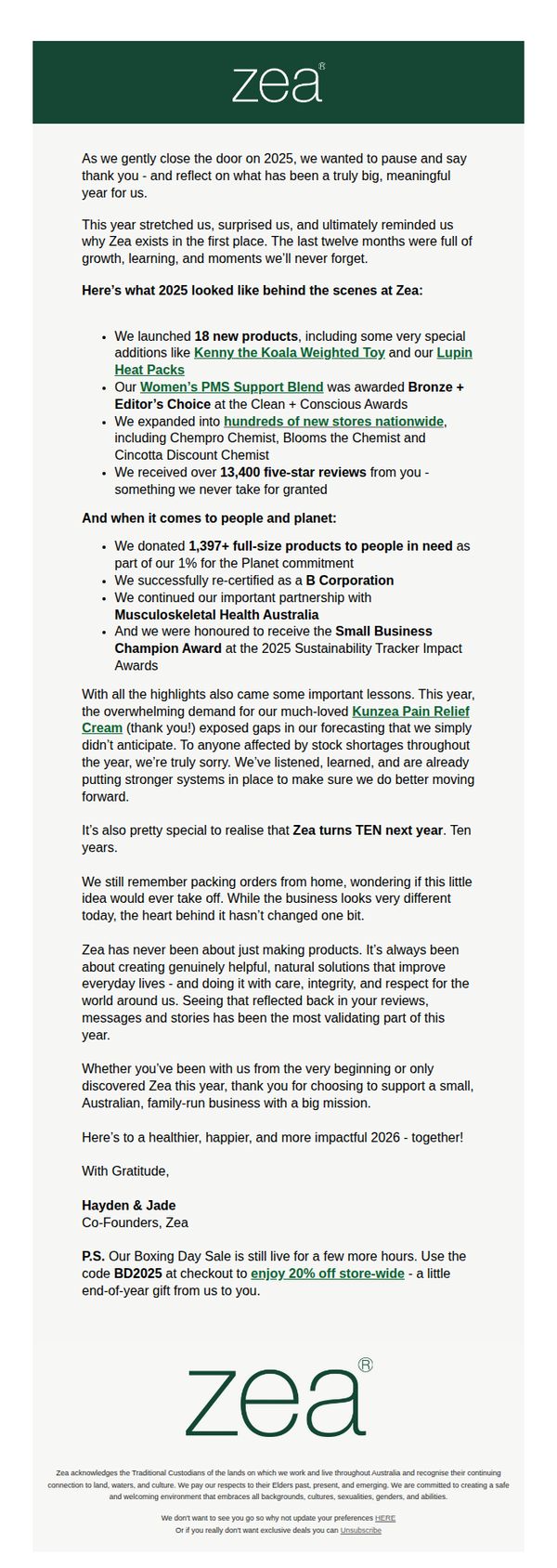 8. Zea Relief : A heartfelt thank you from our family to yours