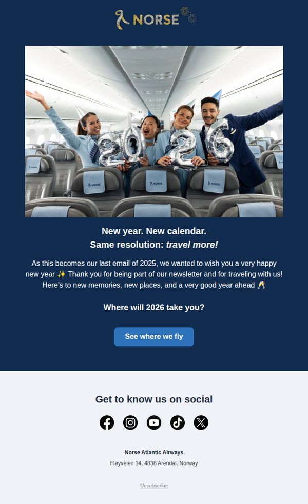 9. Norse Atlantic Airways - FR : Our last email of 2025 ✨