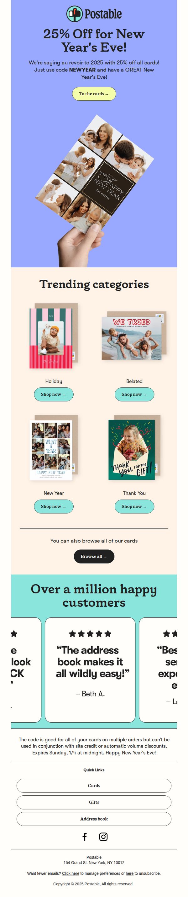 10. Postable: 25% Off for New Year's Eve! 🥳 📬