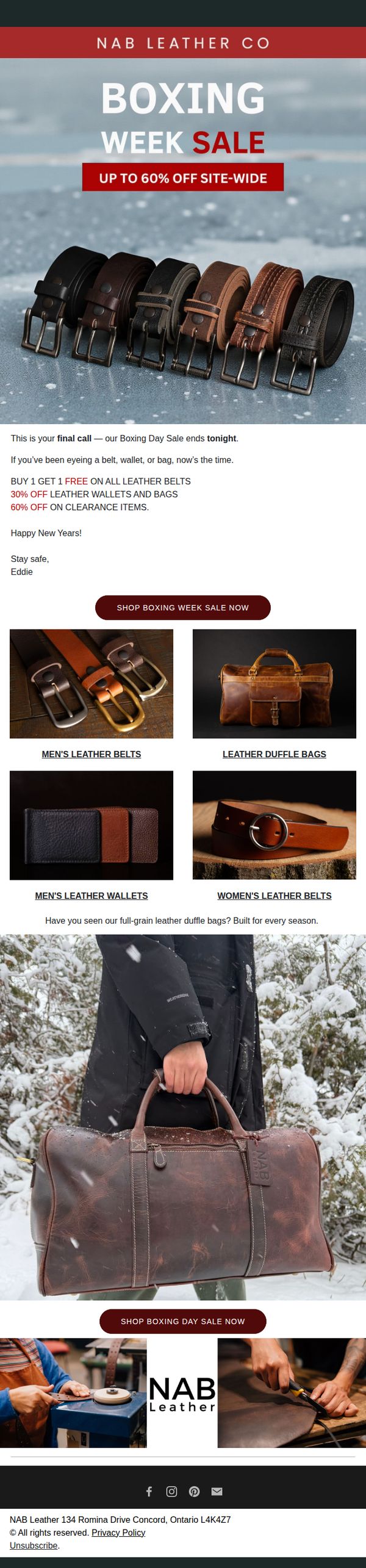 6. NAB Leather: Final Call: Boxing Day Sale Ends Tonight 🎁