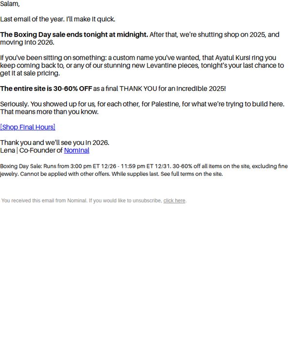 8. Nominal : Tonight at midnight, we're shutting shop...