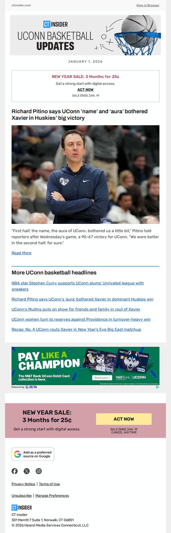 6. Richard Pitino says UConn ’name’ and ‘aura’ bothered Xavier in Huskies’ big victory