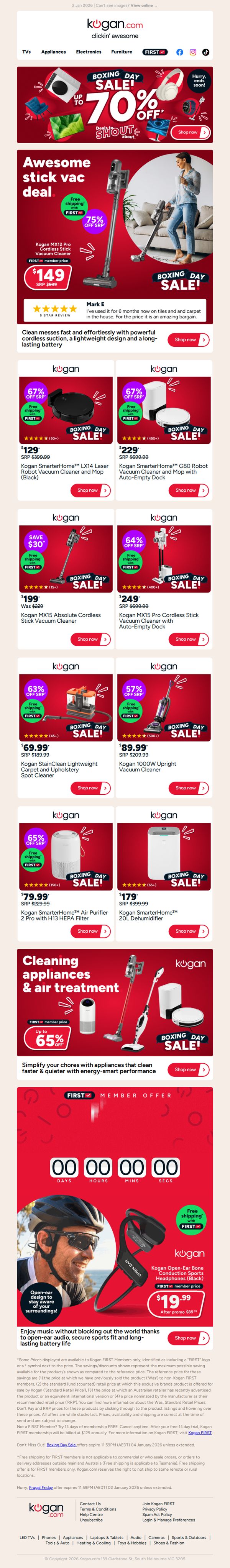 10. Kogan.com: This Cordless Stick Vac is UNDER $150 in our Boxing Day Sale 🤯 (75% OFF standard retail price)