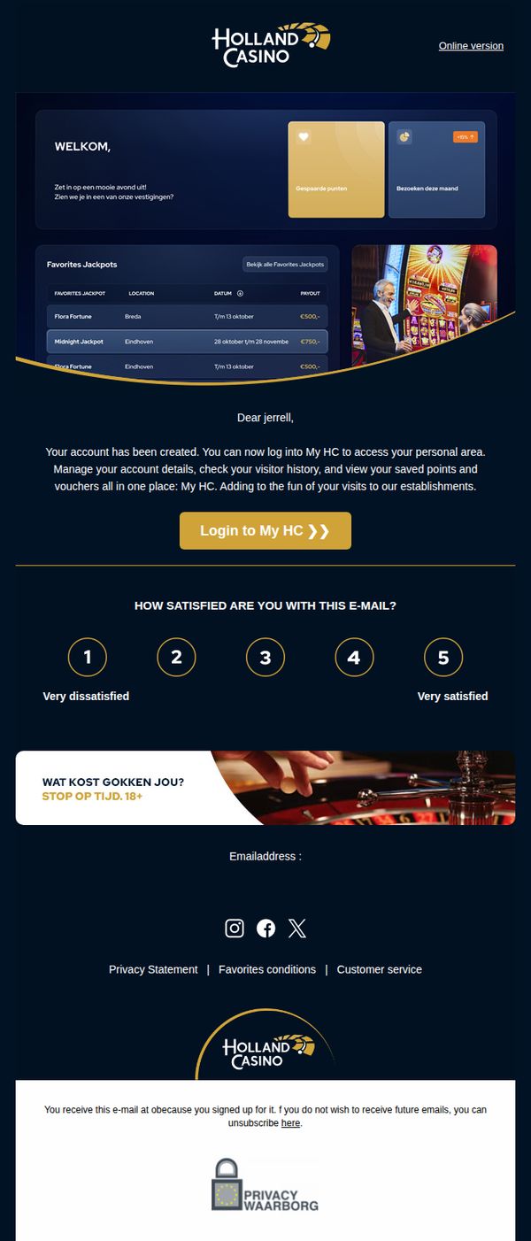 6. Holland Casino: Created my HC account