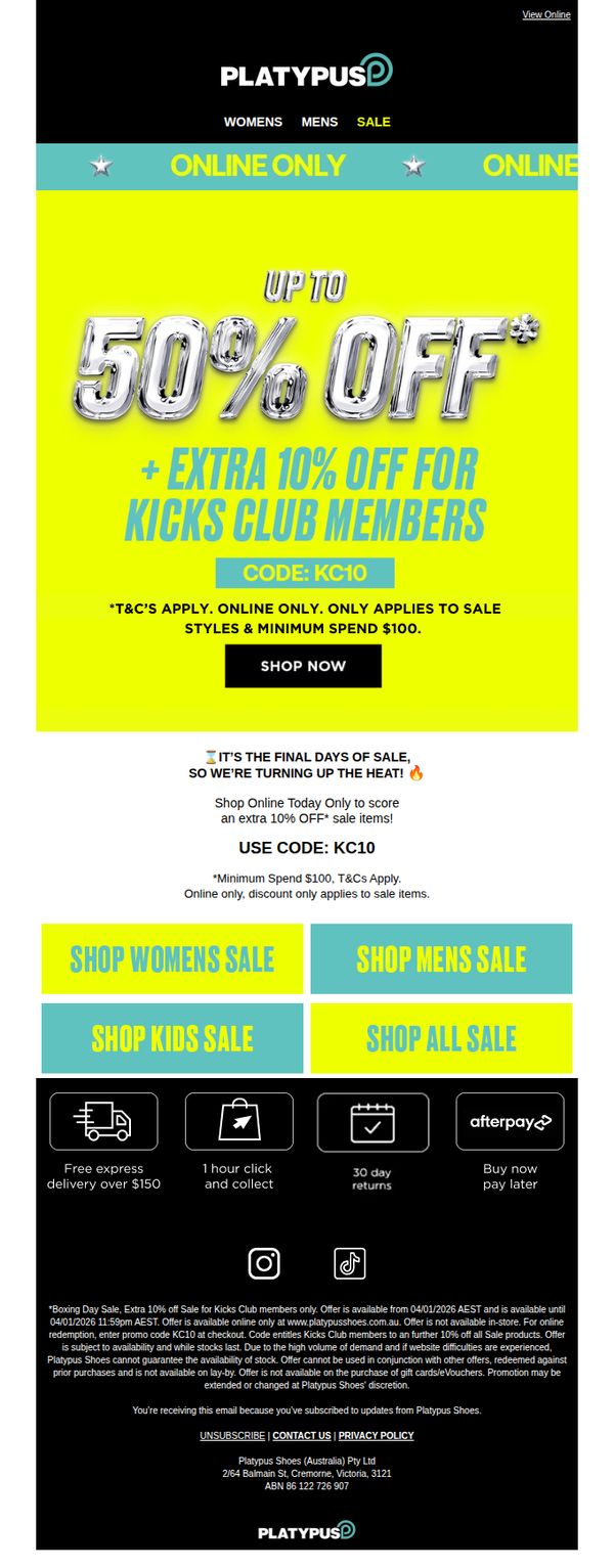 8. Platypus Shoes - AU: 🔓24 Hour VIP Offer: Extra 10% OFF* SALE!