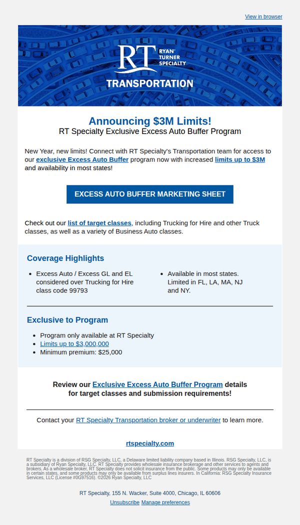 10. Announcing $3M Limits! RT Exclusive Excess Auto Buffer Program