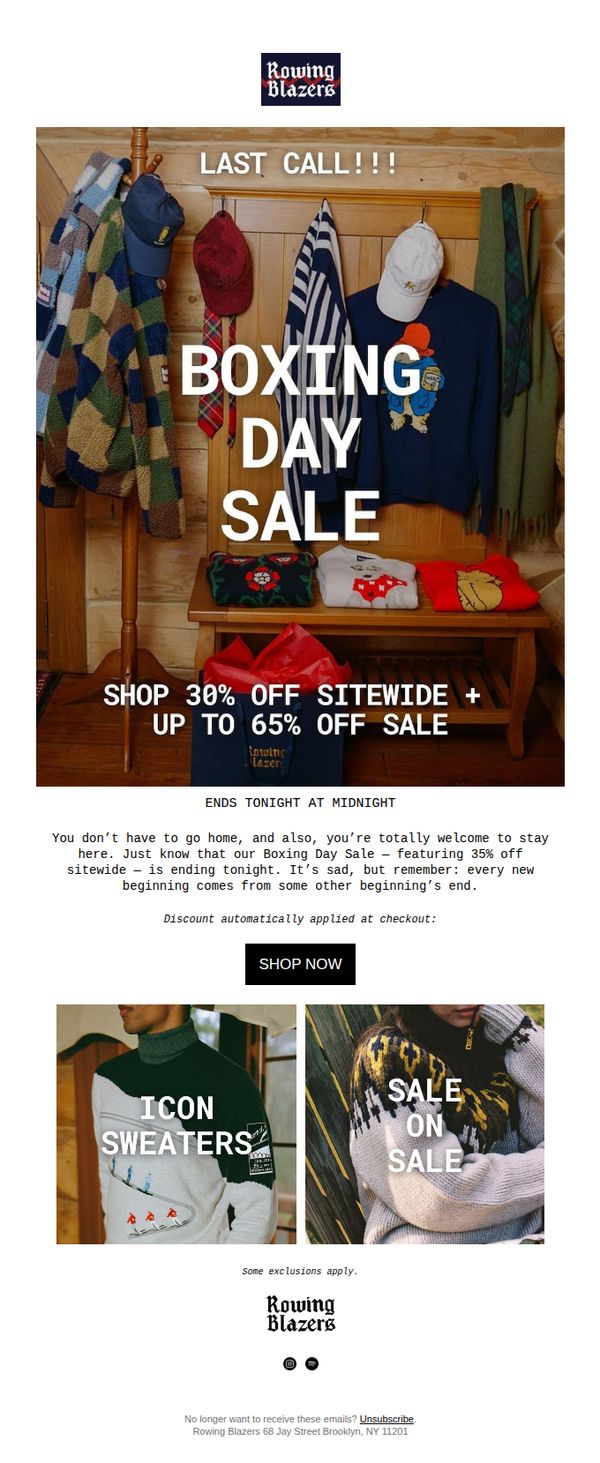 7. LAST CALL: BOXING DAY SALE
