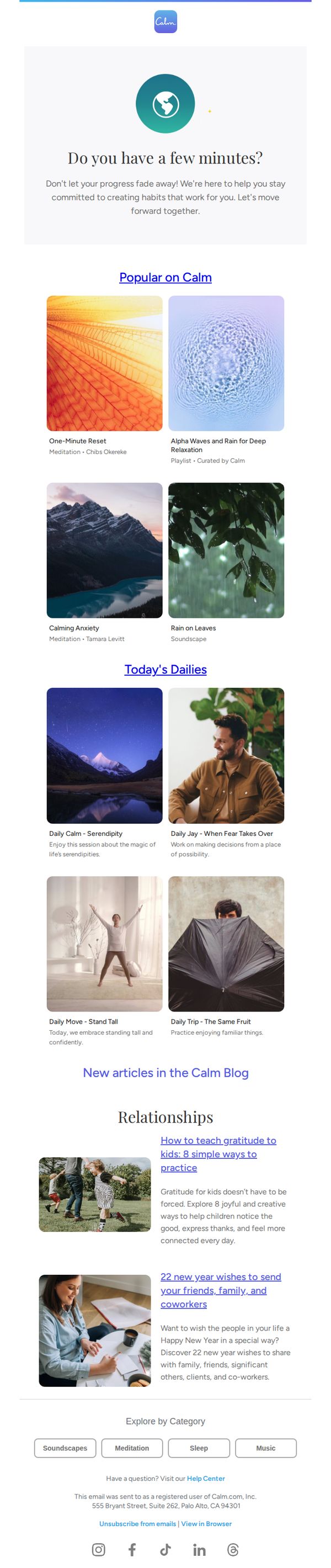 7. Calm : Jan 6, 2026: featured and trending sessions