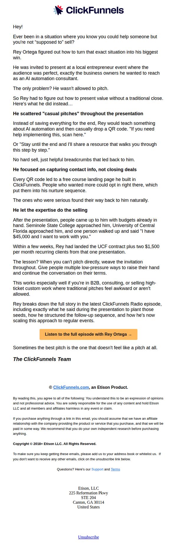 6. ClickFunnels: They told him no pitching allowed