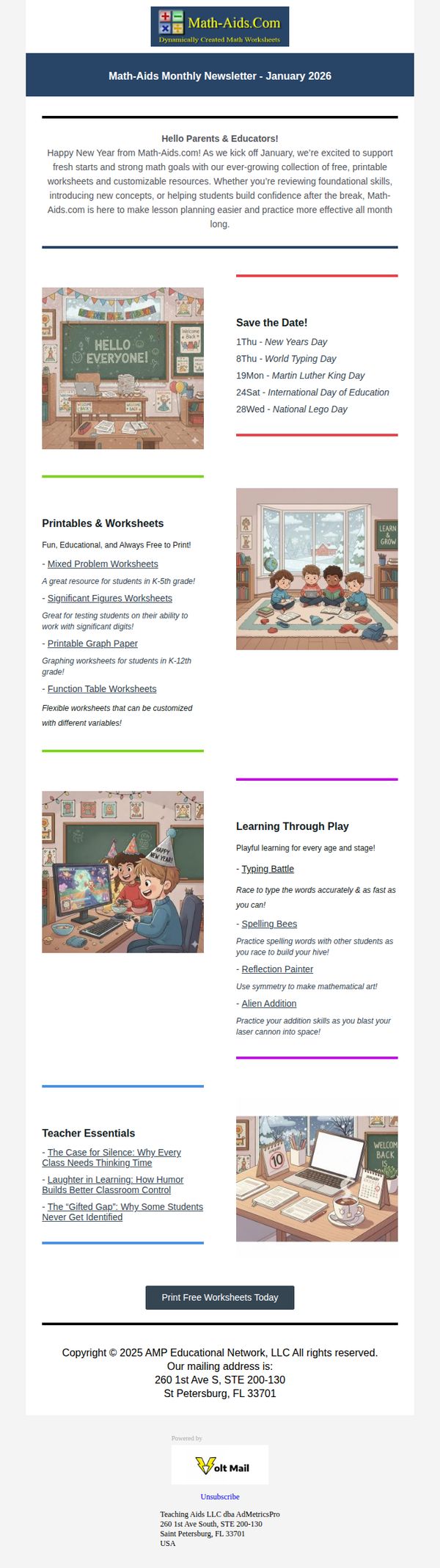 8. Math-Aids.Com: Fresh Starts for Math Minds: January School Resources