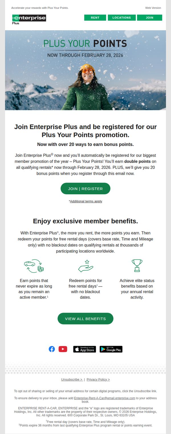 8. Double Points + Free Upgrades = Dream Rental