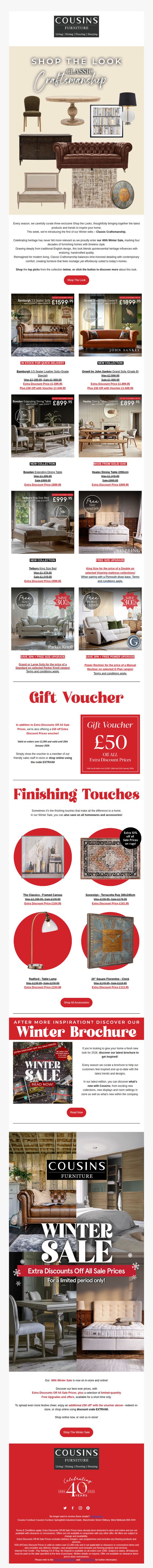6. Cousins Furniture : Discover Classic Craftsmanship This Winter With Extra Savings