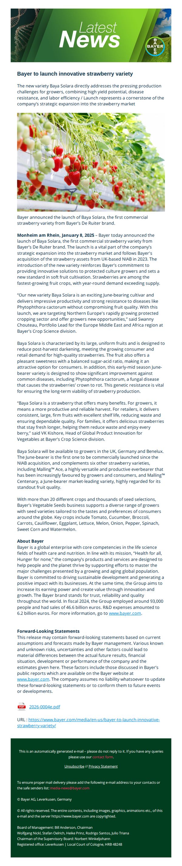 7. Bayer to launch innovative strawberry variety