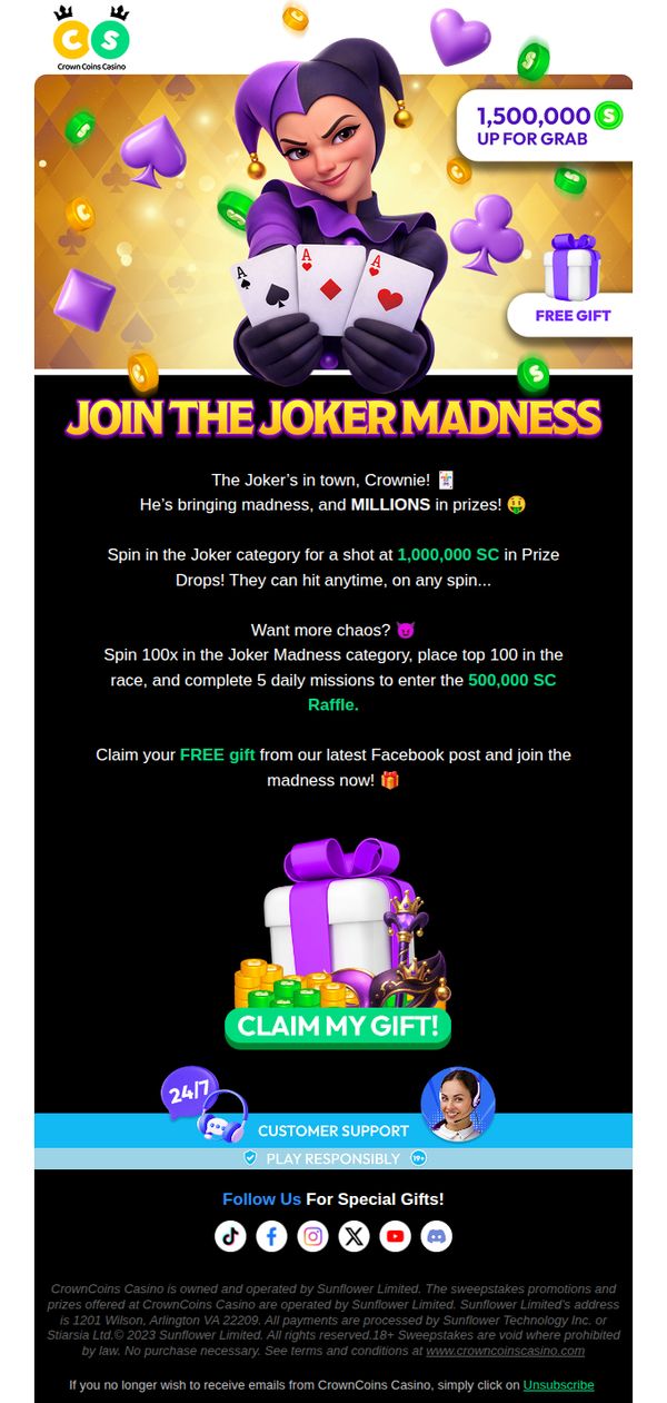 10. CrownCoins Casino: FREE Gift and 1,500,000 SC?! 🎁🤯