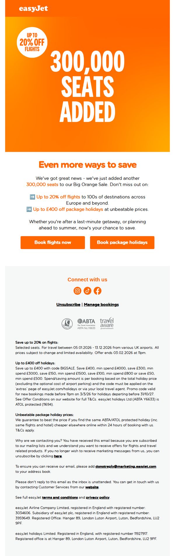 8. easyJet: Big Orange Sale: extra 300,000 seats added 🚨