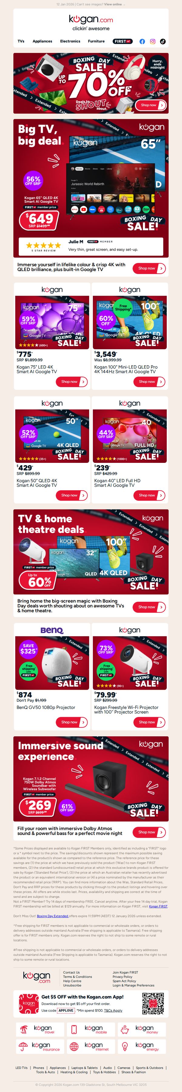 10. Hurry, ends midnight 🔥 Kogan 65" QLED 4K Smart AI Google TV ONLY $649 (56% OFF standard retail price)
