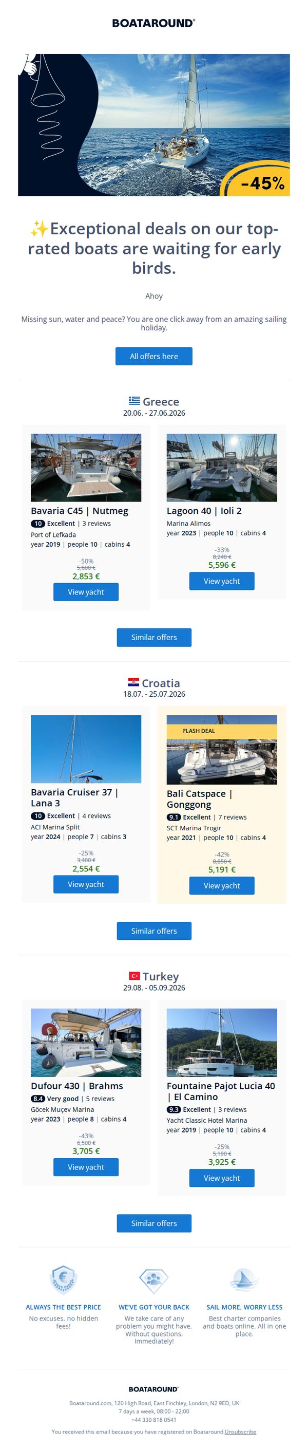 6. Boataround : 🏖️ Your Early Ticket to Summer: Vast Choices at Pre-Season Prices!