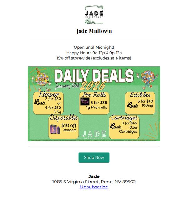 10. JADE Cannabis: Sunday's Deals at Jade!