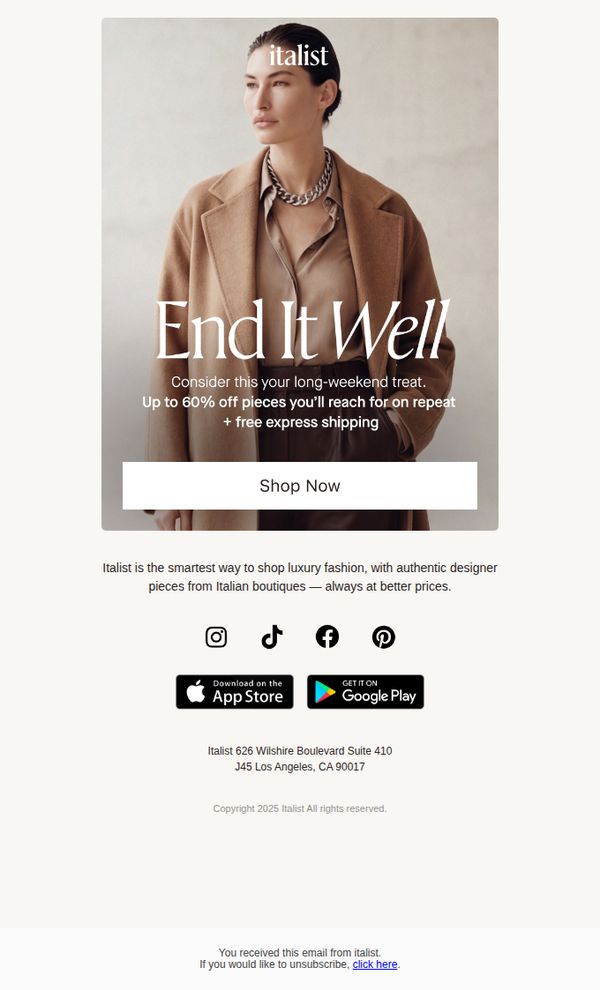 7. Italist : Your Long-Weekend Treat — Up to 60% Off
