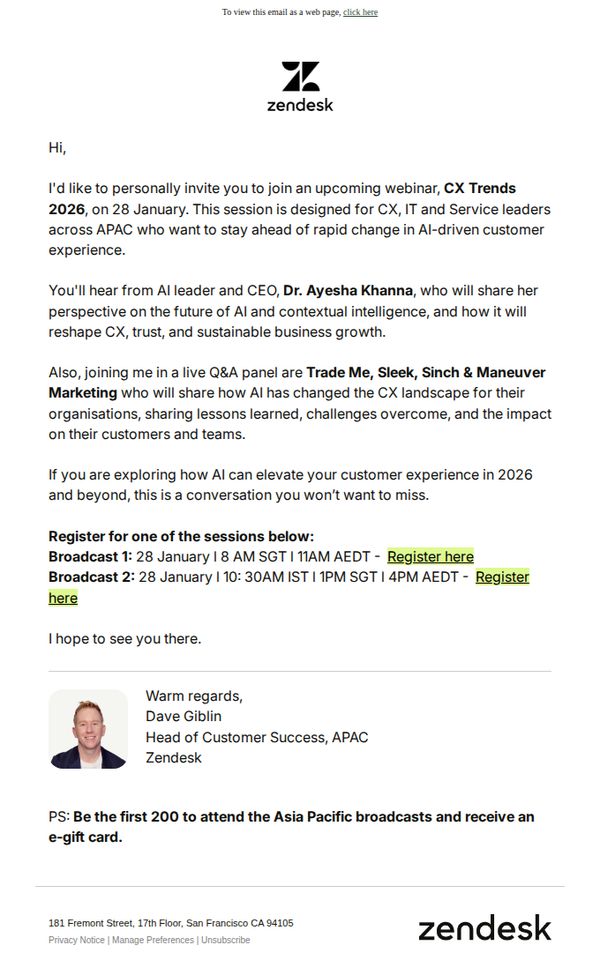 9. Zendesk: RE: Join me on the 28th of Jan?