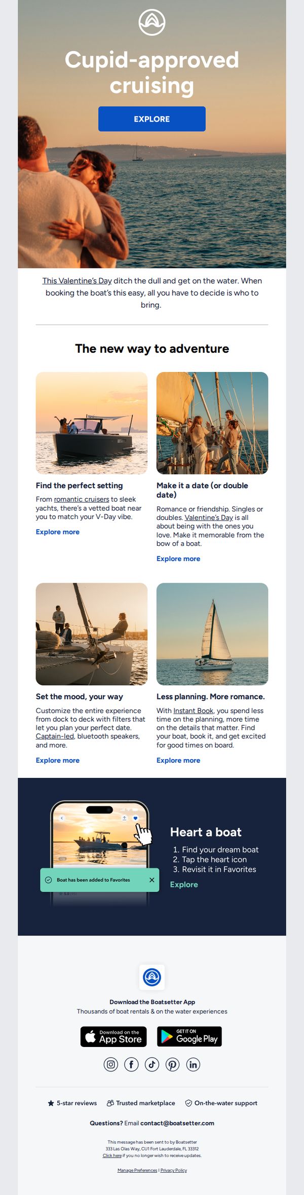 10. Boatsetter : Cupid-approved cruising