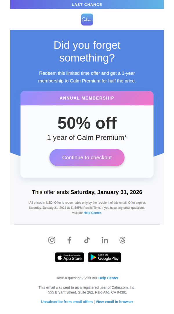 6. Calm : Get your 50% off before it’s gone