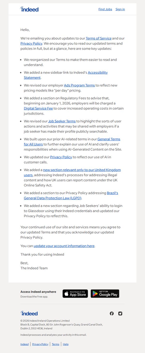 7. Indeed: We've updated our Terms of Service and Privacy Policy