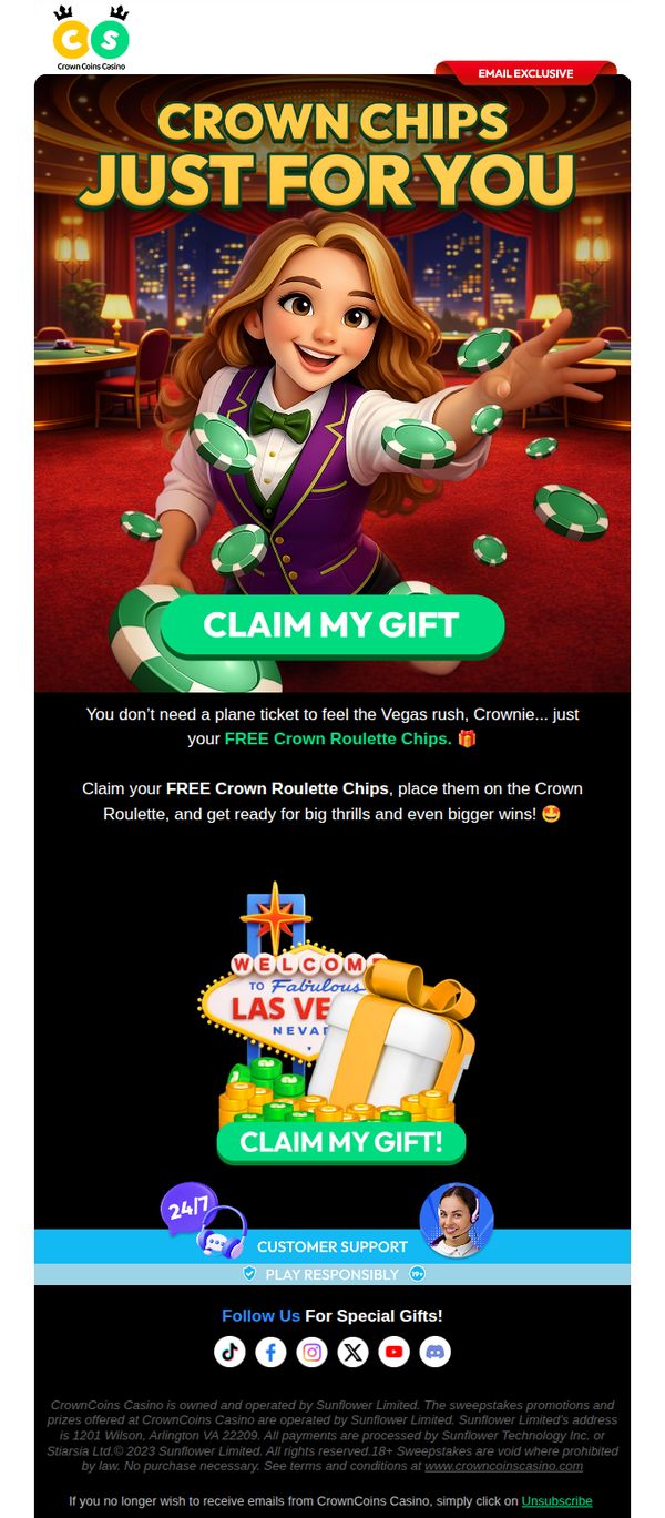 6. CrownCoins Casino: FREE Crown Roulette Chips - 36 Hours Only! 🎁
