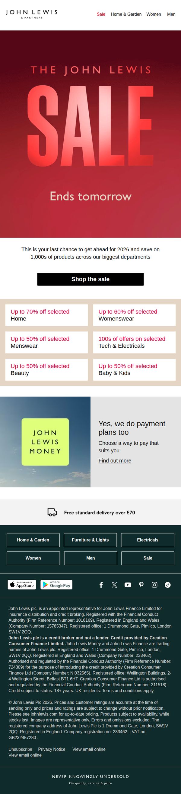 10. The John Lewis Sale ends tomorrow