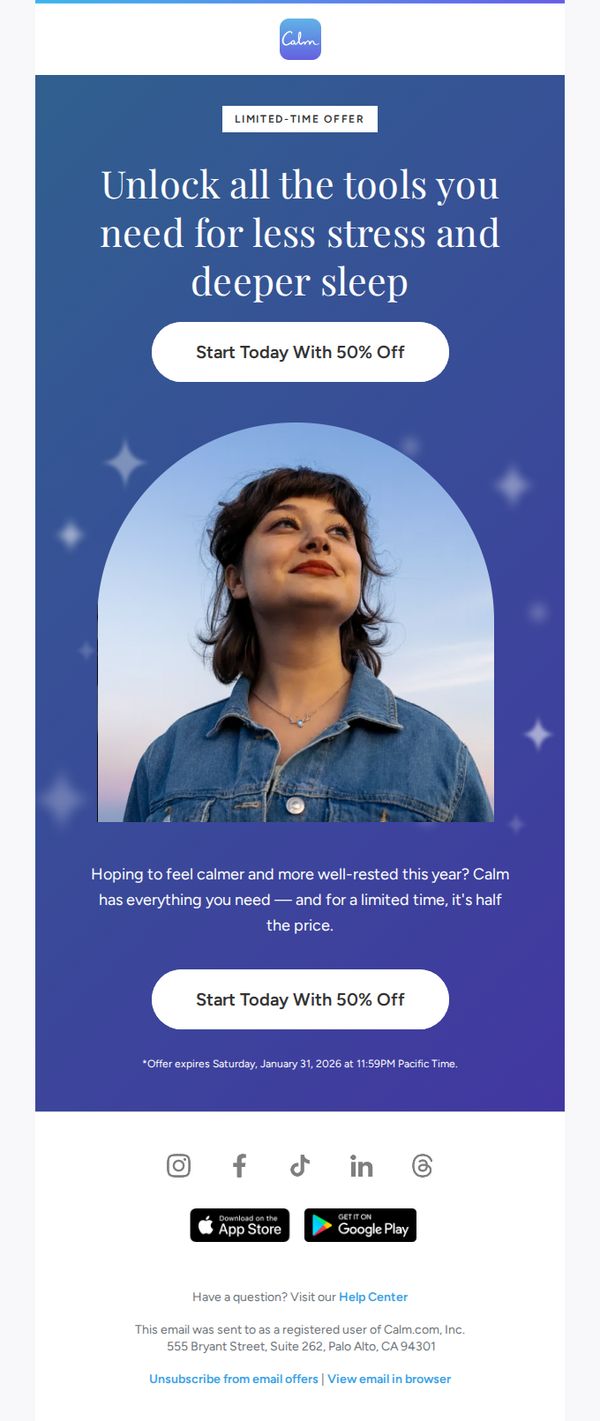 6. 👀 Full access to Calm for 50% off? (Yes, really!)