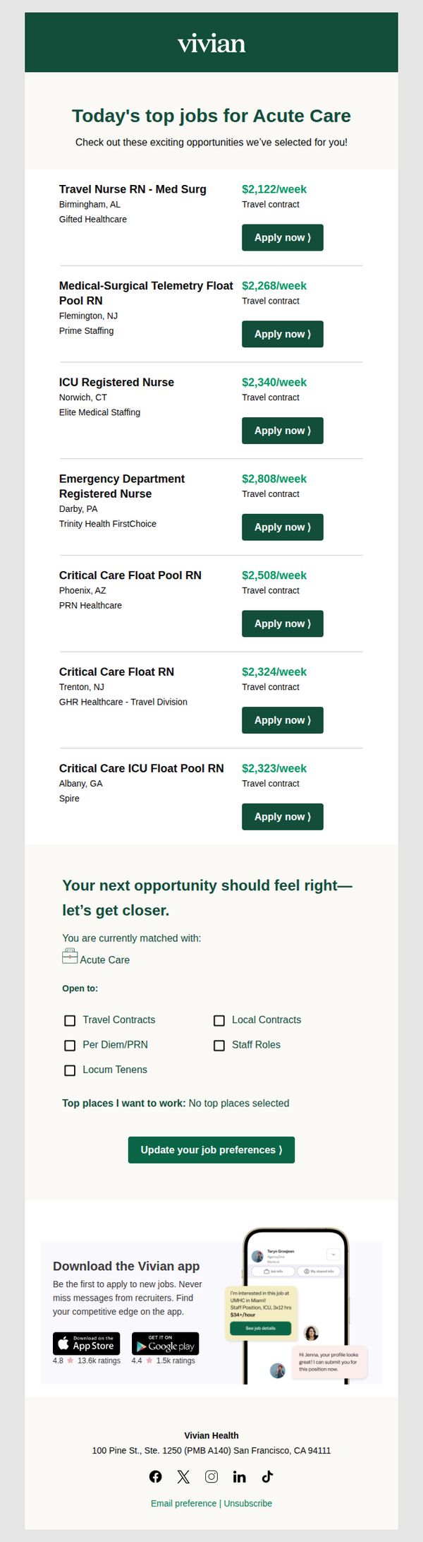 10. Vivian Health: $2,808/week contract in Darby, PA for Emergency Department Registered Nurse