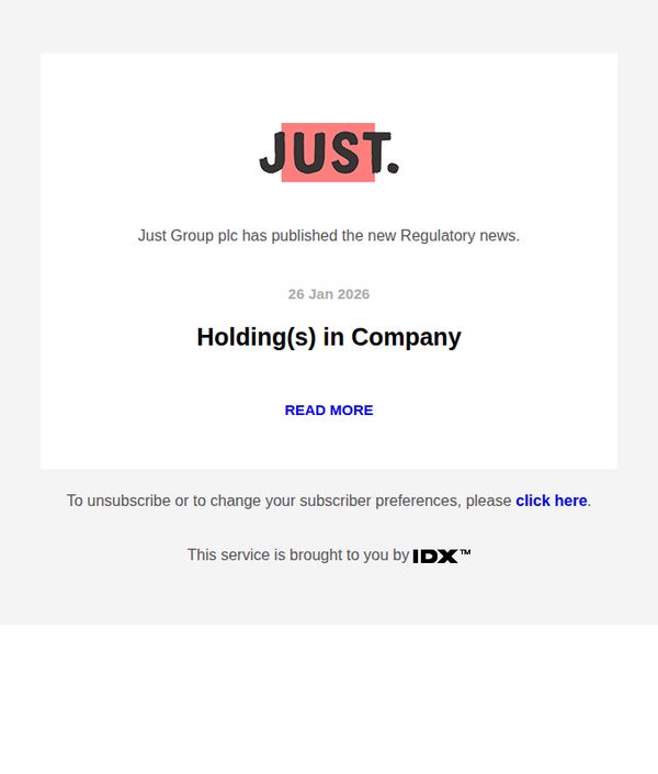 10. Just Group plc email alerting service