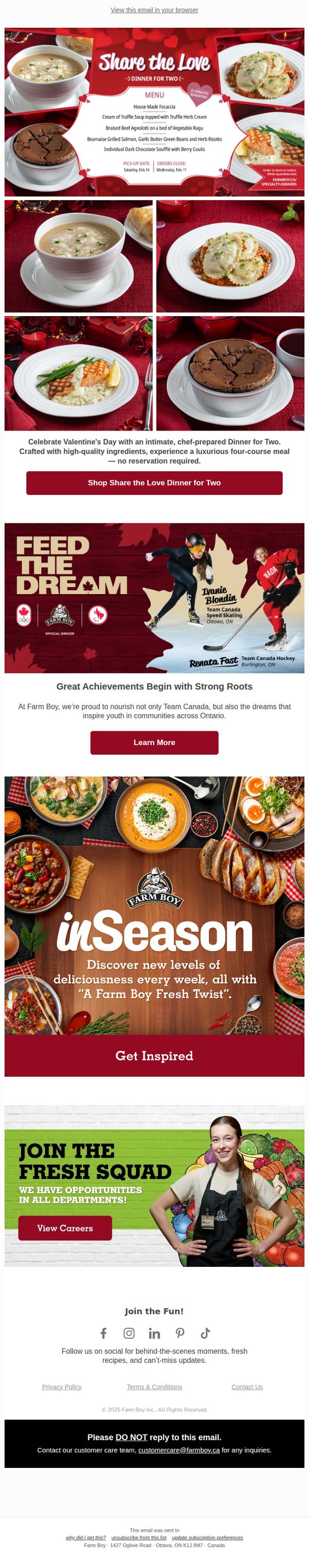 6. Farm Boy : Restaurant-Quality Valentine’s Dinner, Ready at Home