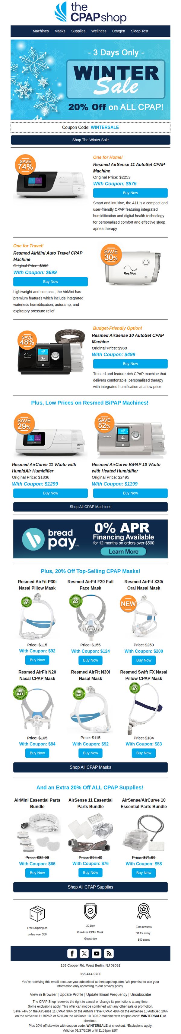 6. Winter Sale Starts NOW! ❄ Resmed AirSense 11 ONLY $575 + 20% Off Sitewide
