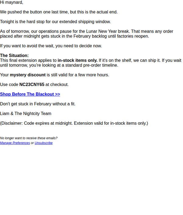 6. Nightcity Clothing : Shipping goes dark tonight