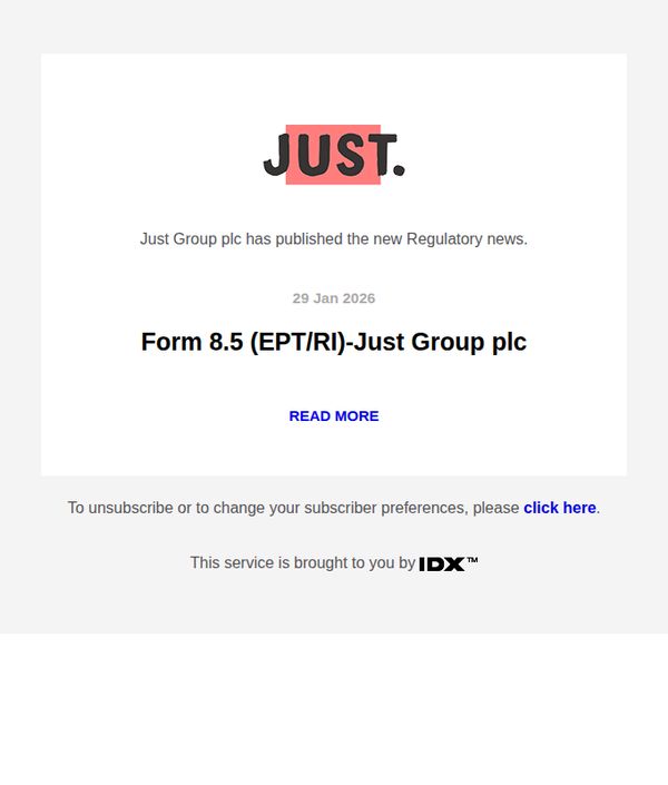 6. Just Group plc: Just Group plc email alerting service