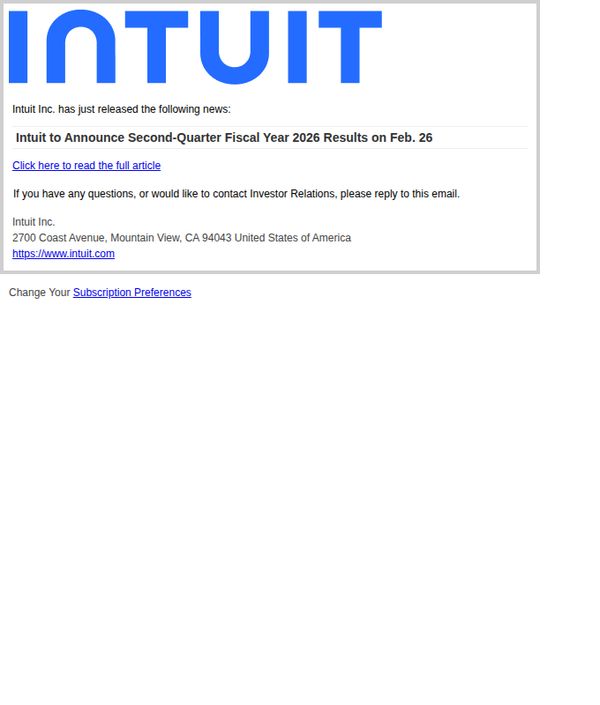 7. Intuit to Announce Second-Quarter Fiscal Year 2026 Results on Feb. 26