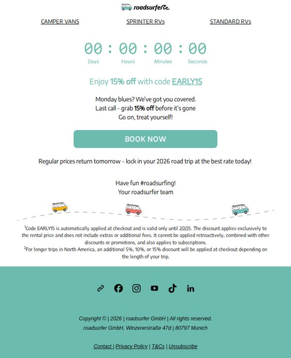 10. roadsurfer : ⏰  Make This Monday Count: Your Road Trip Is Calling