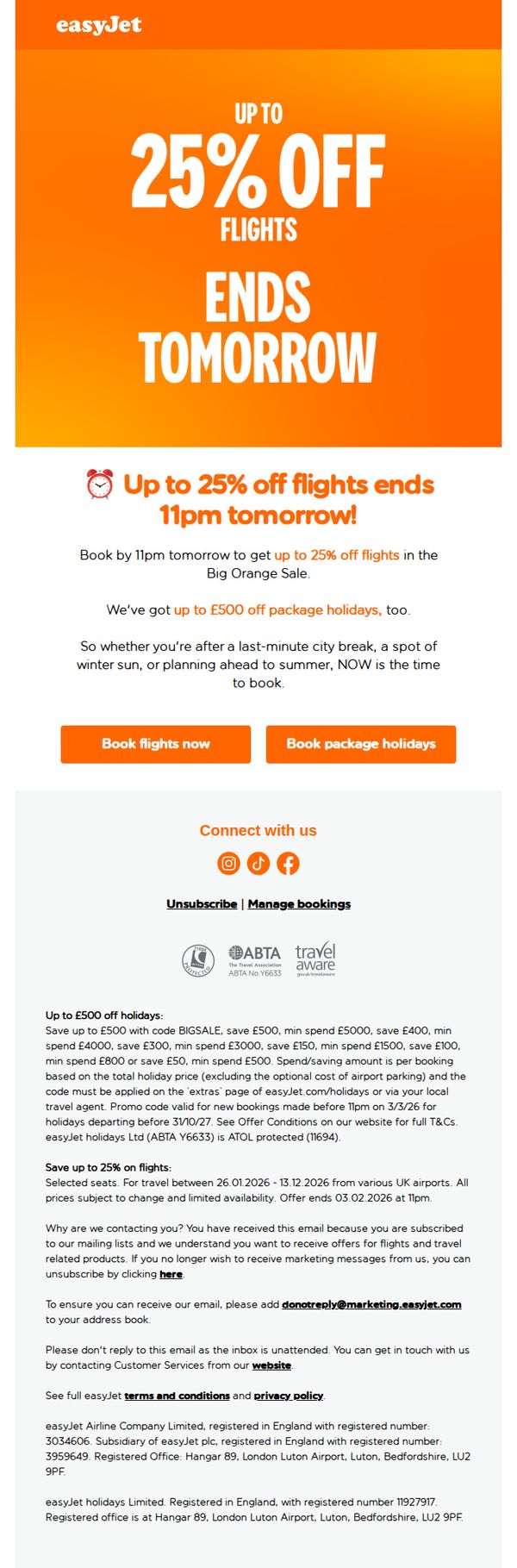 6. easyJet: Ends tomorrow: up to 25% off flights ⏰