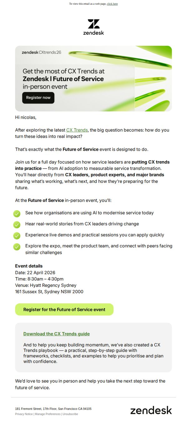 7. Just announced: Zendesk Future of Service is happening on April 22