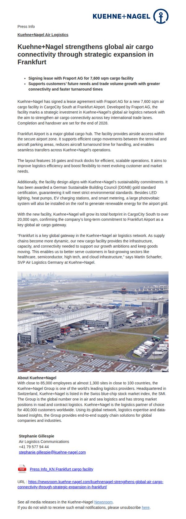 9. Kuehne+Nagel strengthens global air cargo connectivity through strategic expansion in Frankfurt