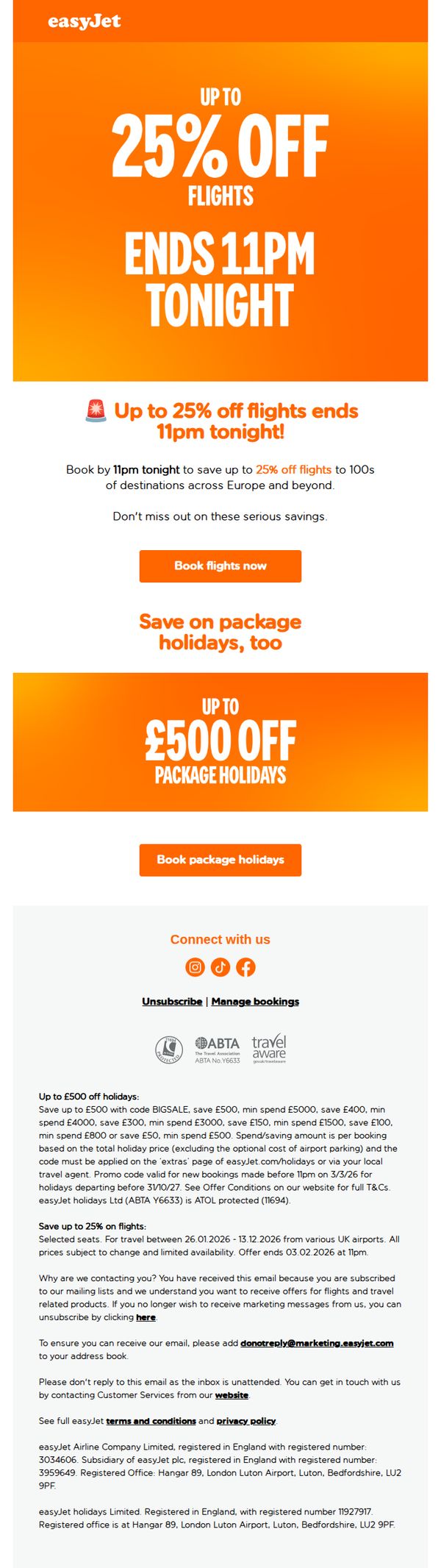 9. easyJet: Ends 11pm tonight: up to 25% off flights⏰