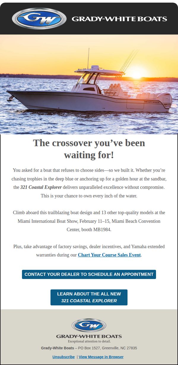 7. See the all new 321 Coastal Explorer at the Miami International Boat Show